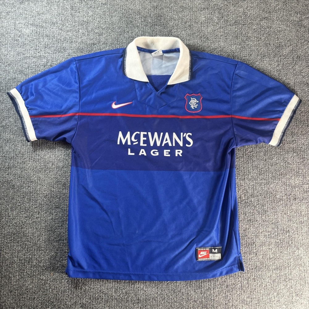 Vintage Rangers Jersey Mens Medium Blue Soccer Football Nike McEwan's Lager 90s